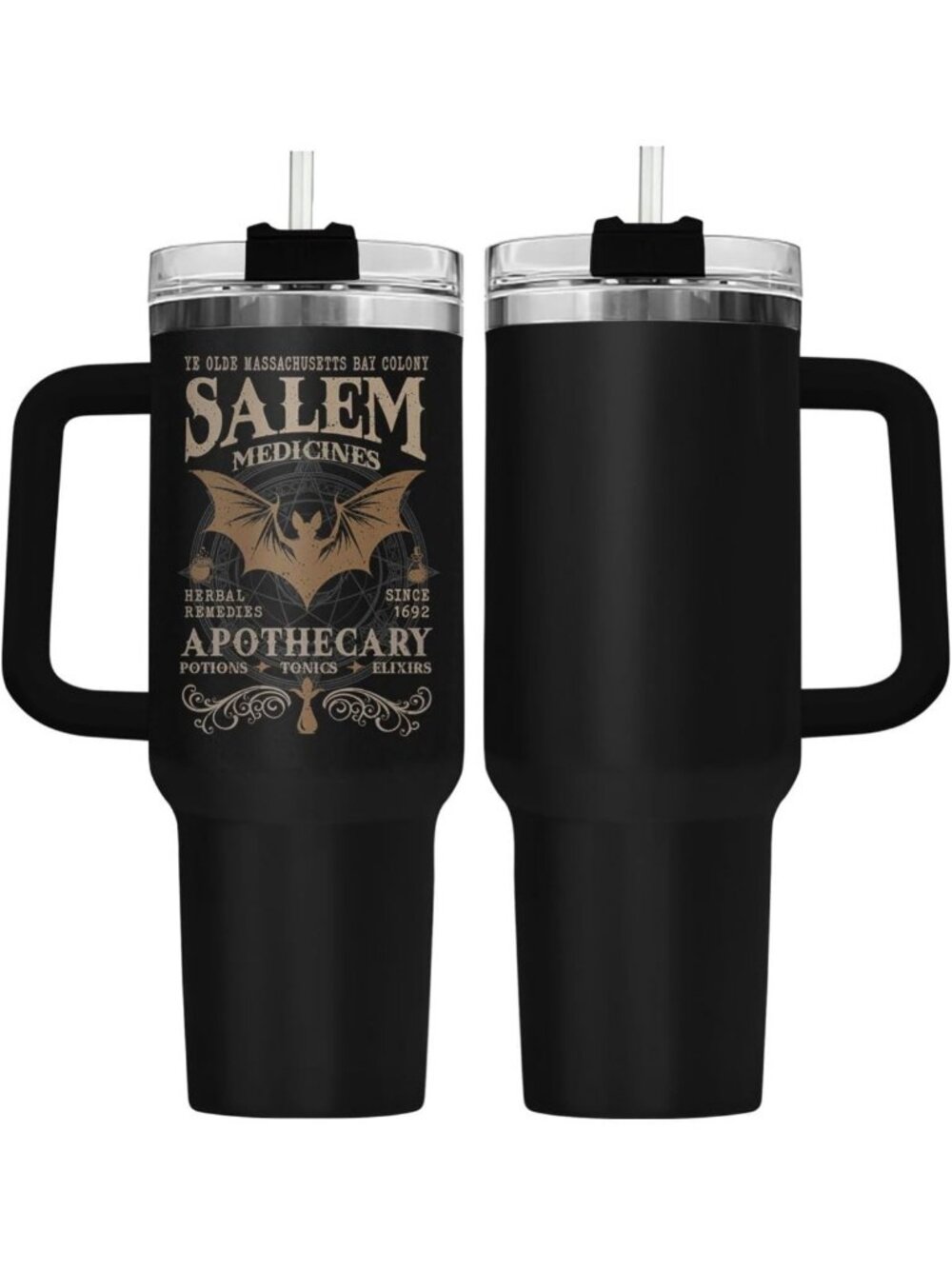 Vintage Dark 40 oz Apothecary Tumbler with Handle | Retro Glass Drinkware